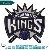 Sacramento Kings Embroidery Design – Royal Team Logo in 3 Sizes - FineryEmbroidery